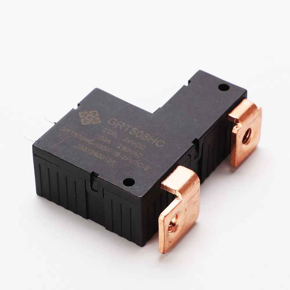 Side view of GRT508HC smart meter latching relay, 58 x 40 x 20.8 mm body