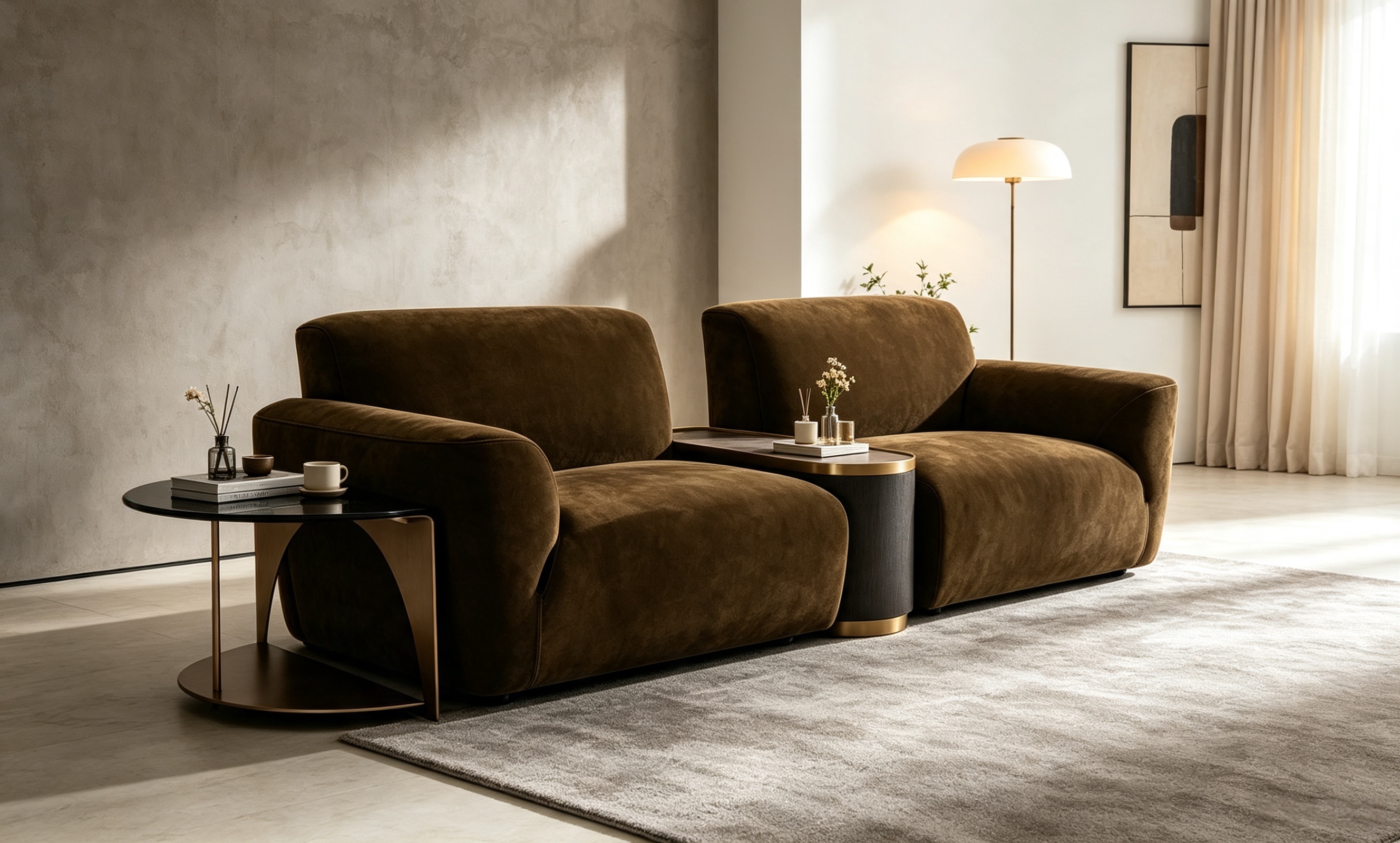 Modular Italian Minimalist Sectional Sofa with Matte Black Aluminum Legs