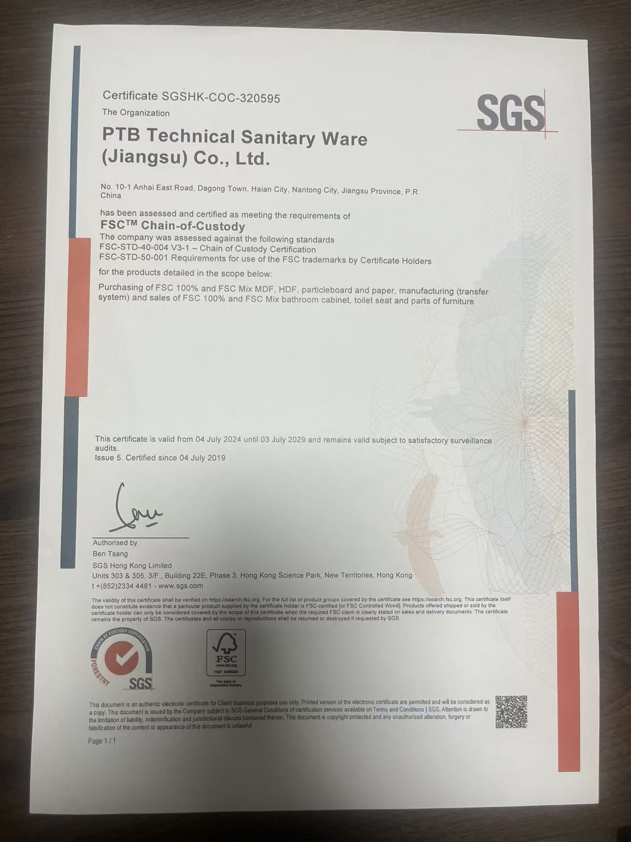 FSC‑COC Chain‑of‑Custody Certification