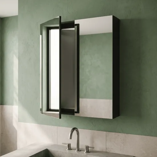 Bathroom mirror cabinet installed above a wash basin in a bathroom wash area