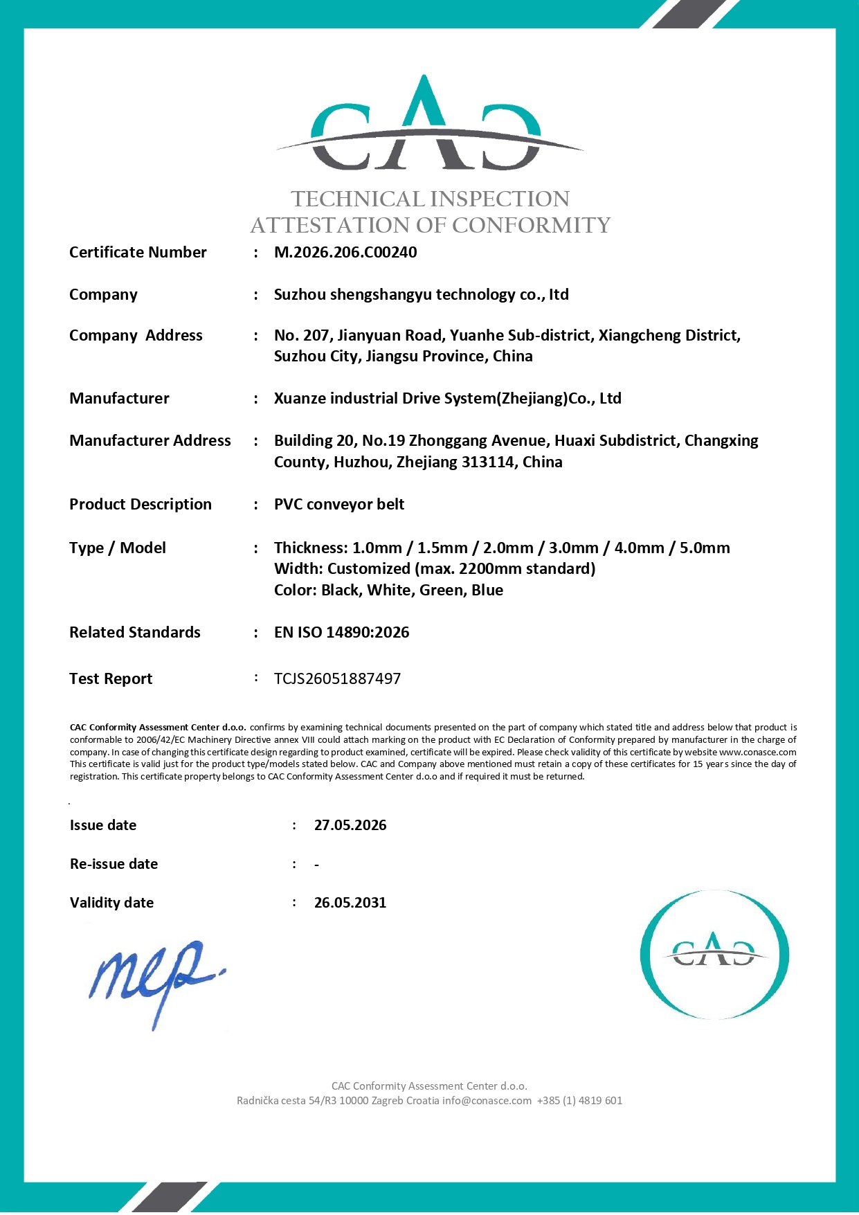 Technical Inspection Attestation of Conformity
