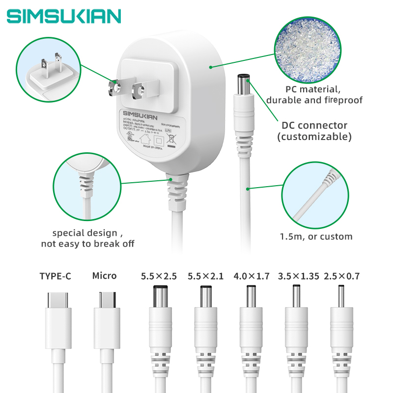 Power adapter with US plug used to illustrate AC-DC adapter interface selection for machinery