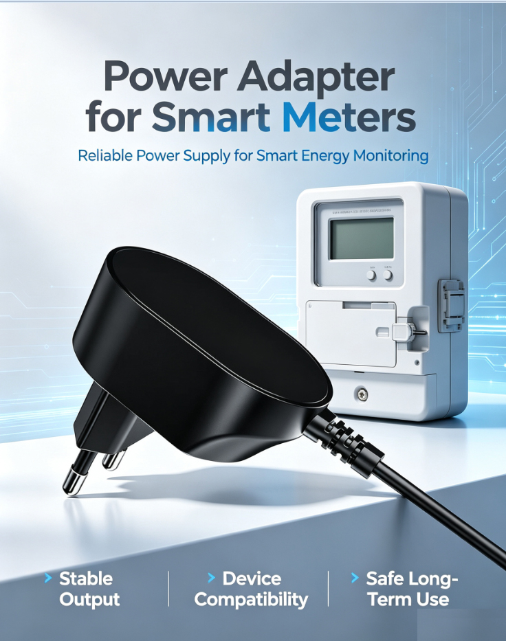 Smart electricity meter powered by a certified small AC-DC power adapter