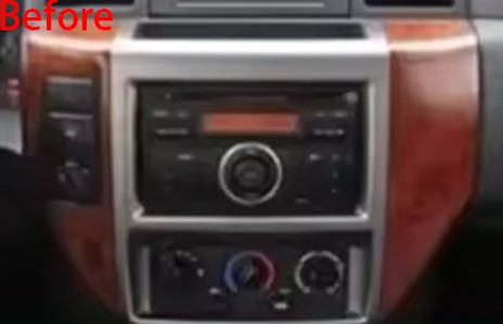 Aftermarket Android car stereo installed with a vehicle-specific fascia kit and factory-style dashboard finish