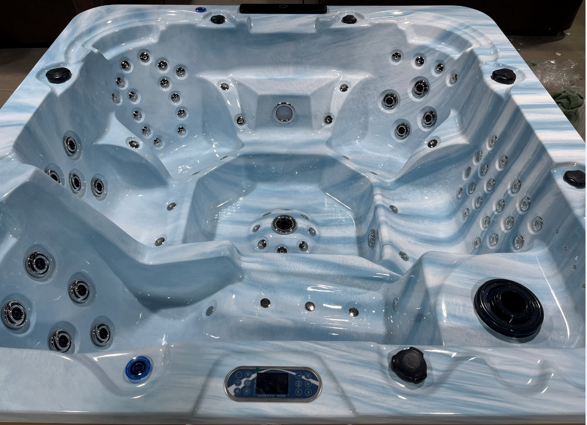 blue 5-person massage bathtub