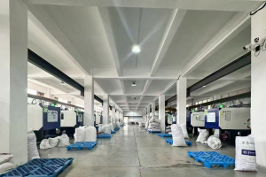 Multiple injection molding machines running for mass plastic production