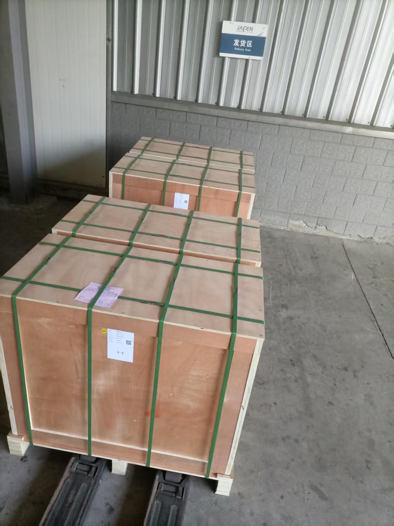 Packed sintered NdFeB magnets prepared for shipment from the magnet factory