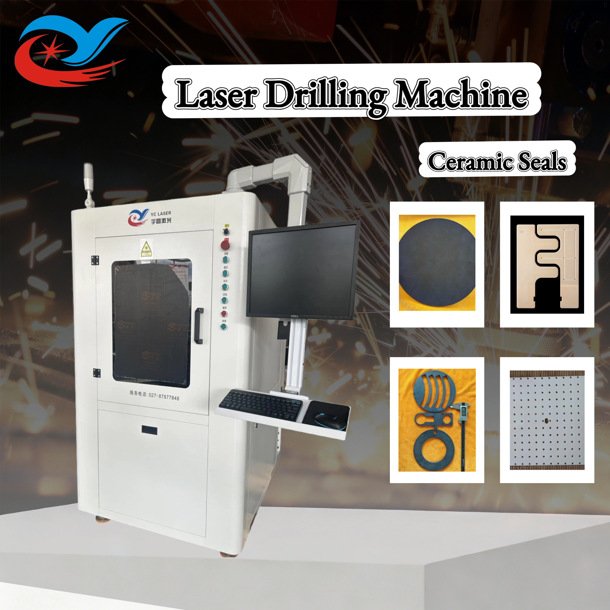 Ceramic laser drilling machine producing micro-holes in ceramic seal components