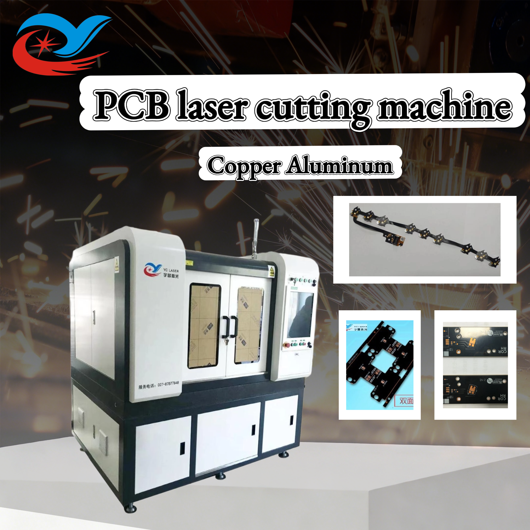 Laser cut copper and aluminum features on PCB substrate material