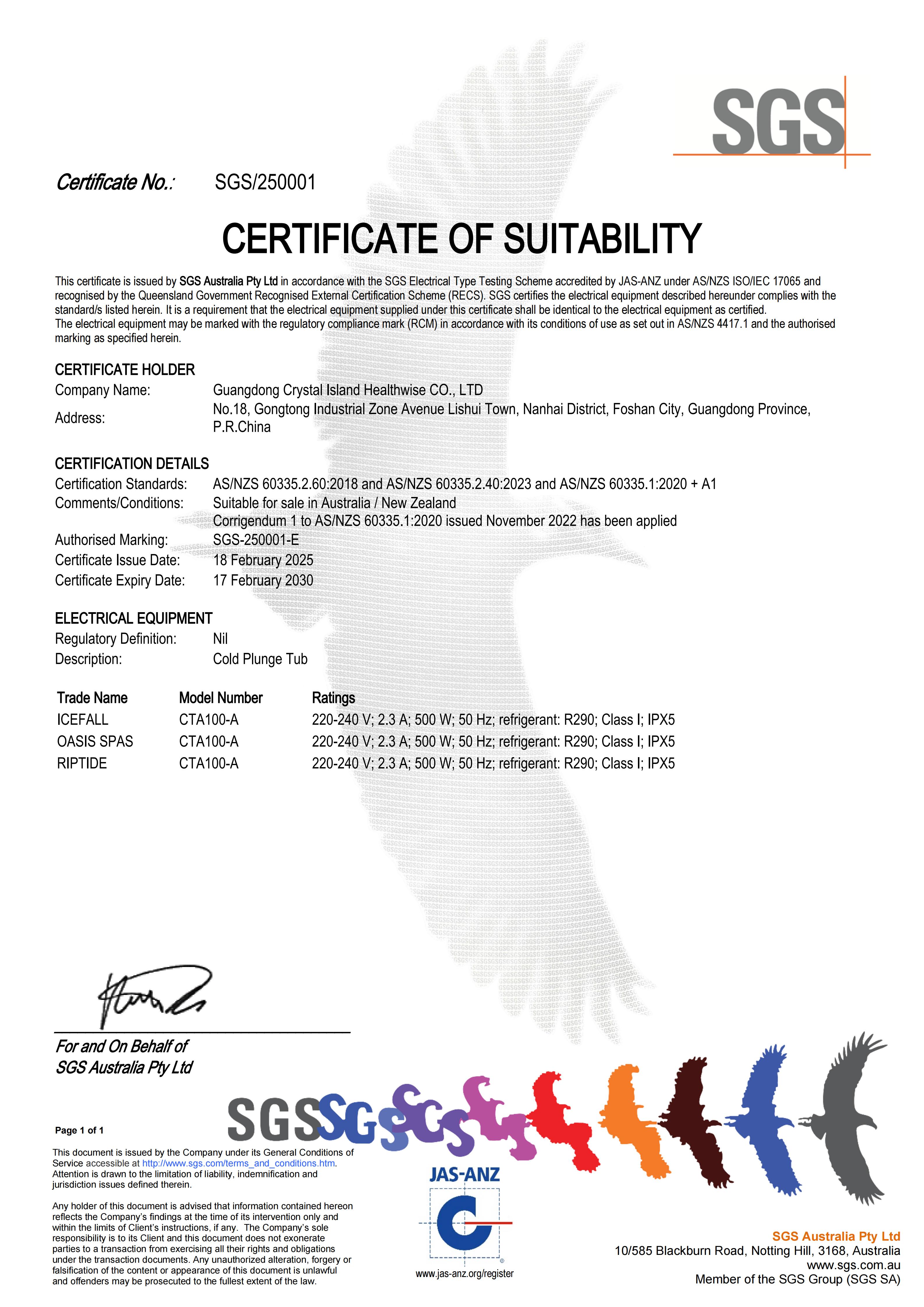 Certificate of Suitability