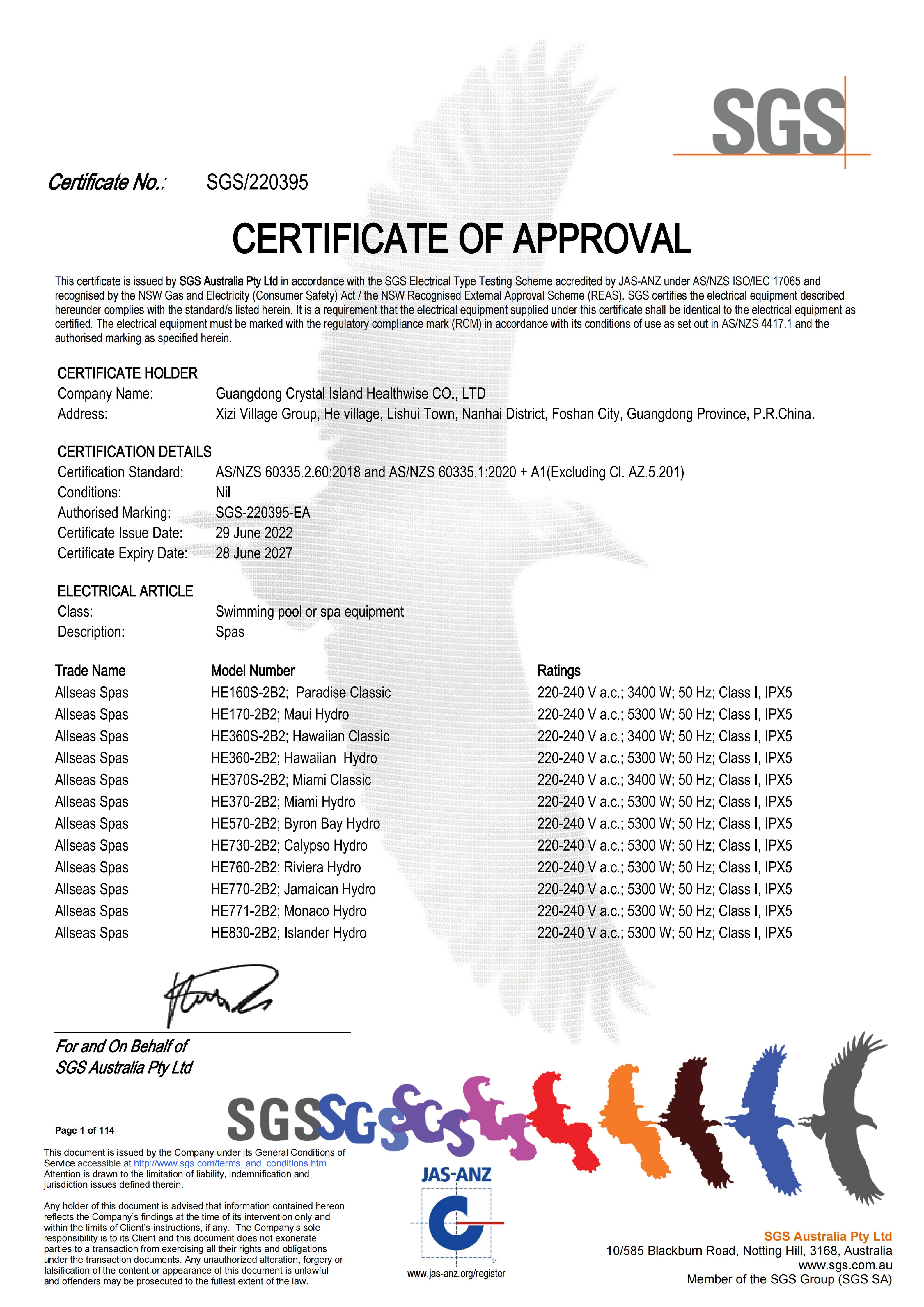 Certificate of Approval