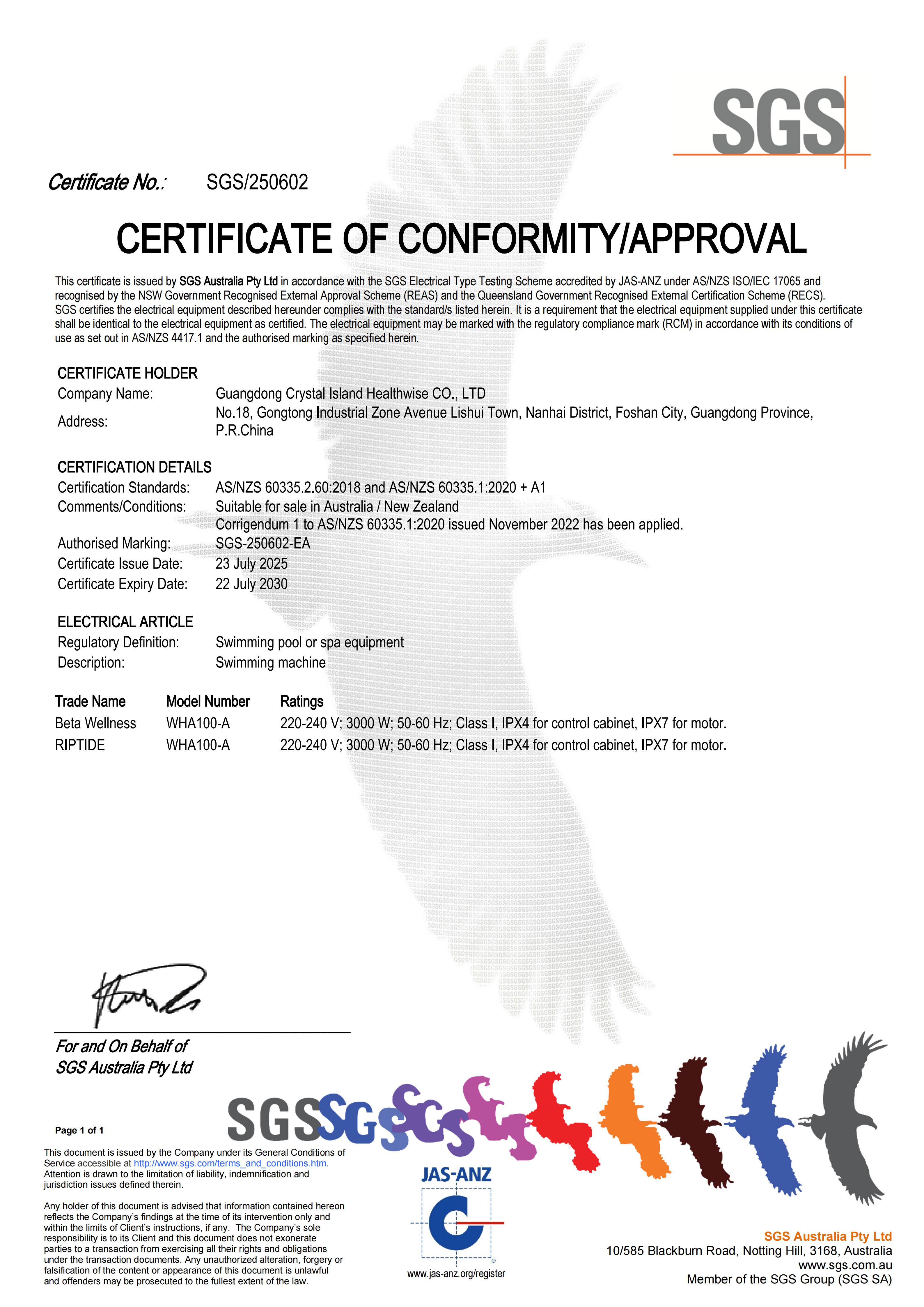 Certificate of Conformity