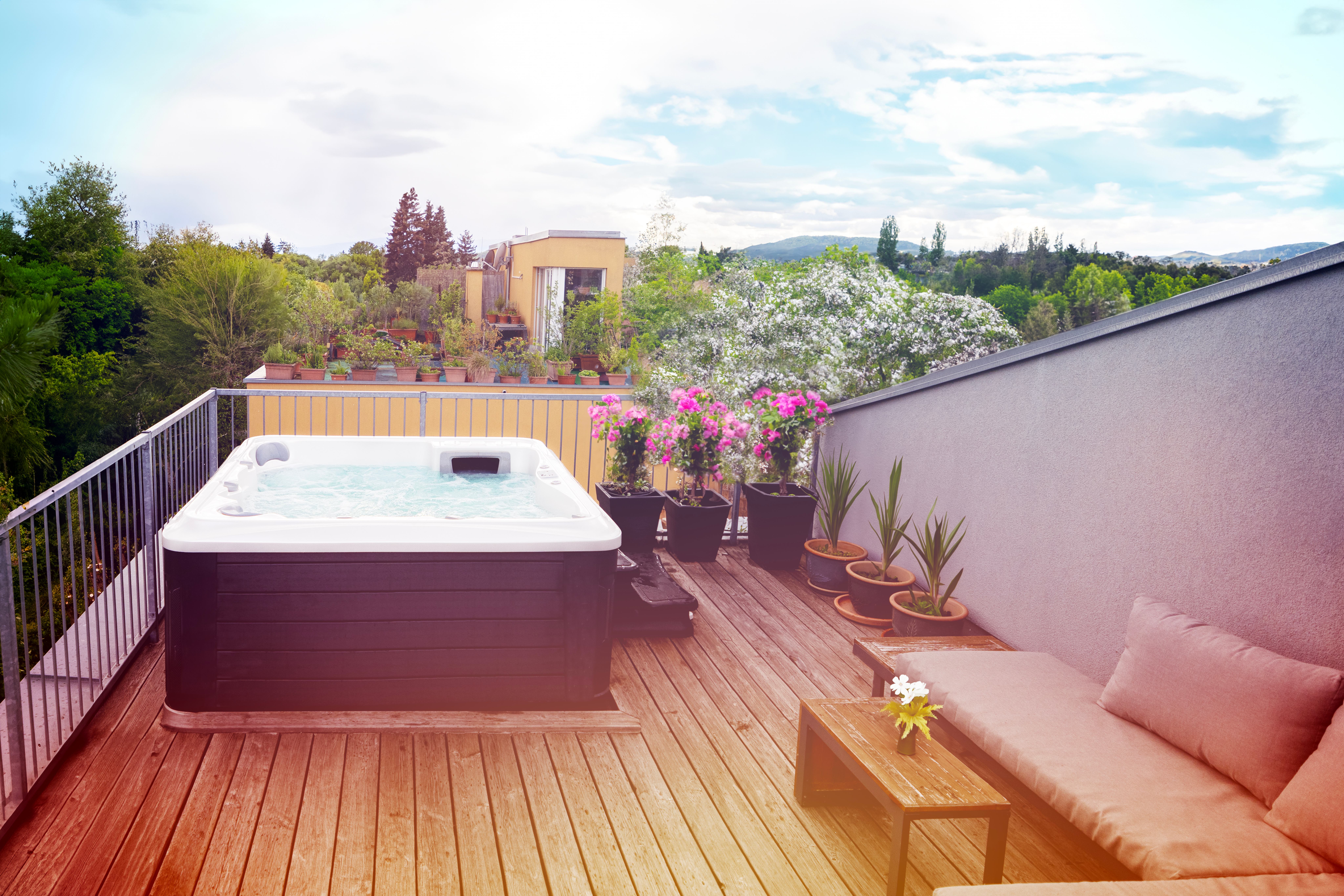 Outdoor premium hot spa installed for year-round residential use