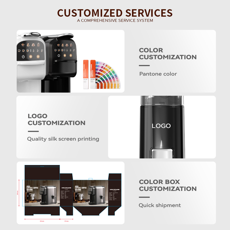 CM-C06 PRO capsule coffee machine customization view showing the 3-in-1 platform housing and interface
