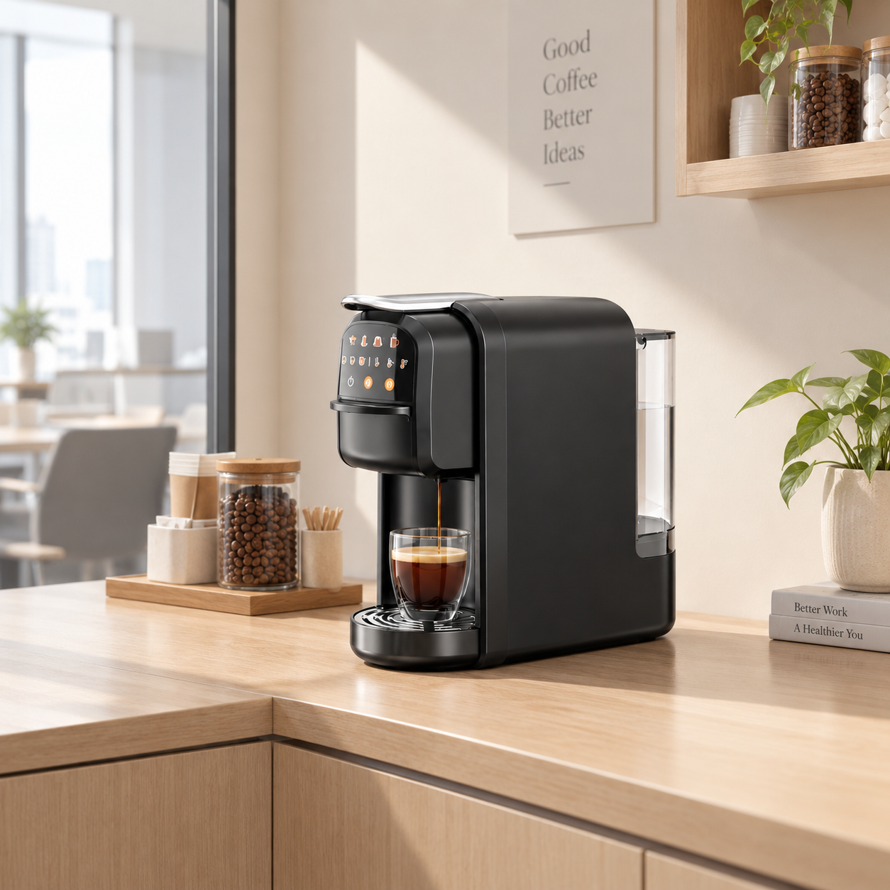 Capsule coffee machine used in an office coffee solution environment