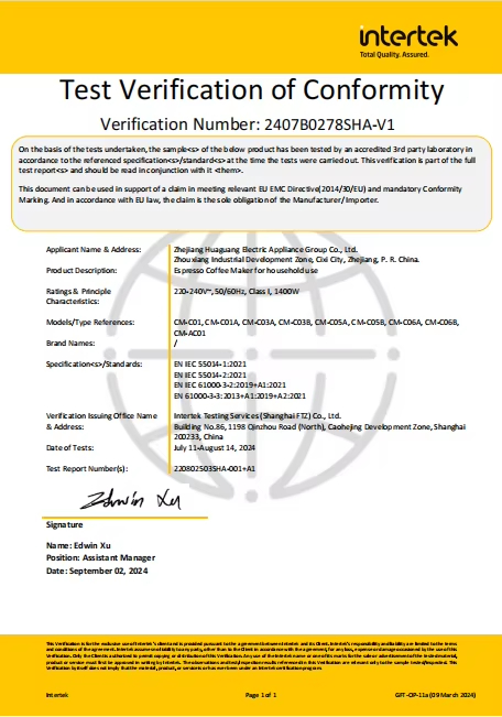 Test Verification of Conformity