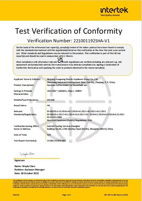 Test Verification of Conformity