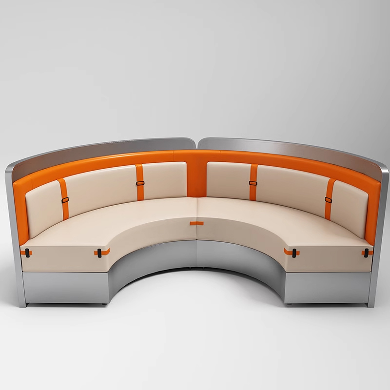curved-orange-and-white-leather-restaurant-booth