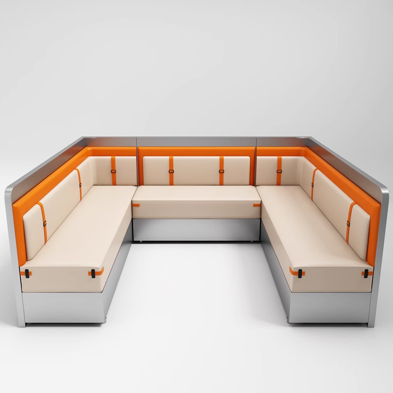 l-shaped-orange-and-white-leather-restaurant-booth