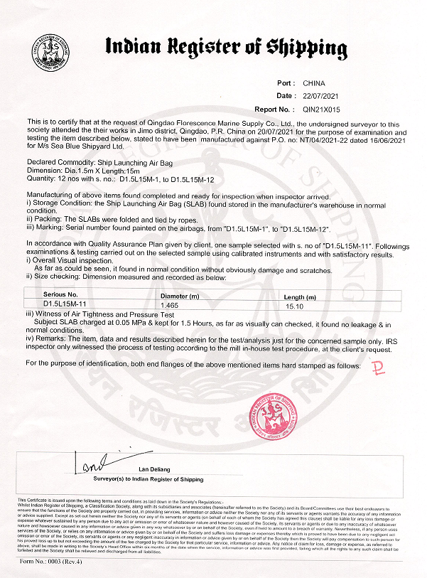 Indian Register of Shipping (IRS) Test Report