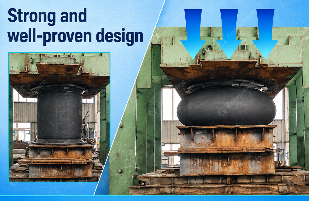 Rubber dock fender under compression at a berth