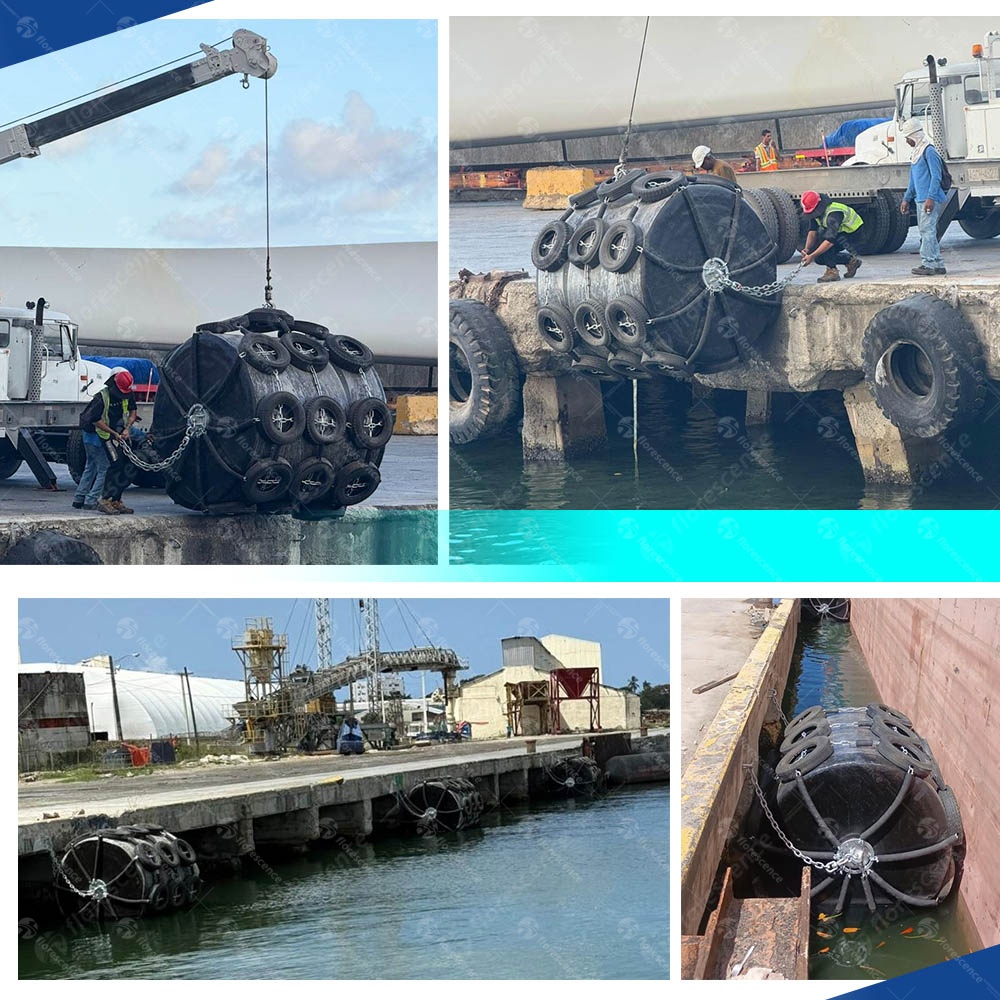 Foam filled rubber fender with polyurethane polyurea coating for offshore and STS duty