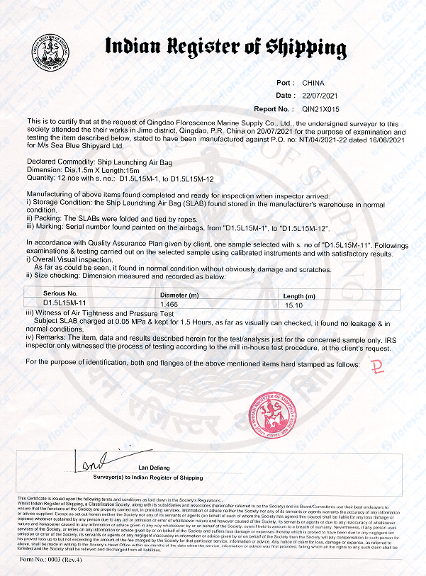 Indian Register of Shipping (IRS) Test Report