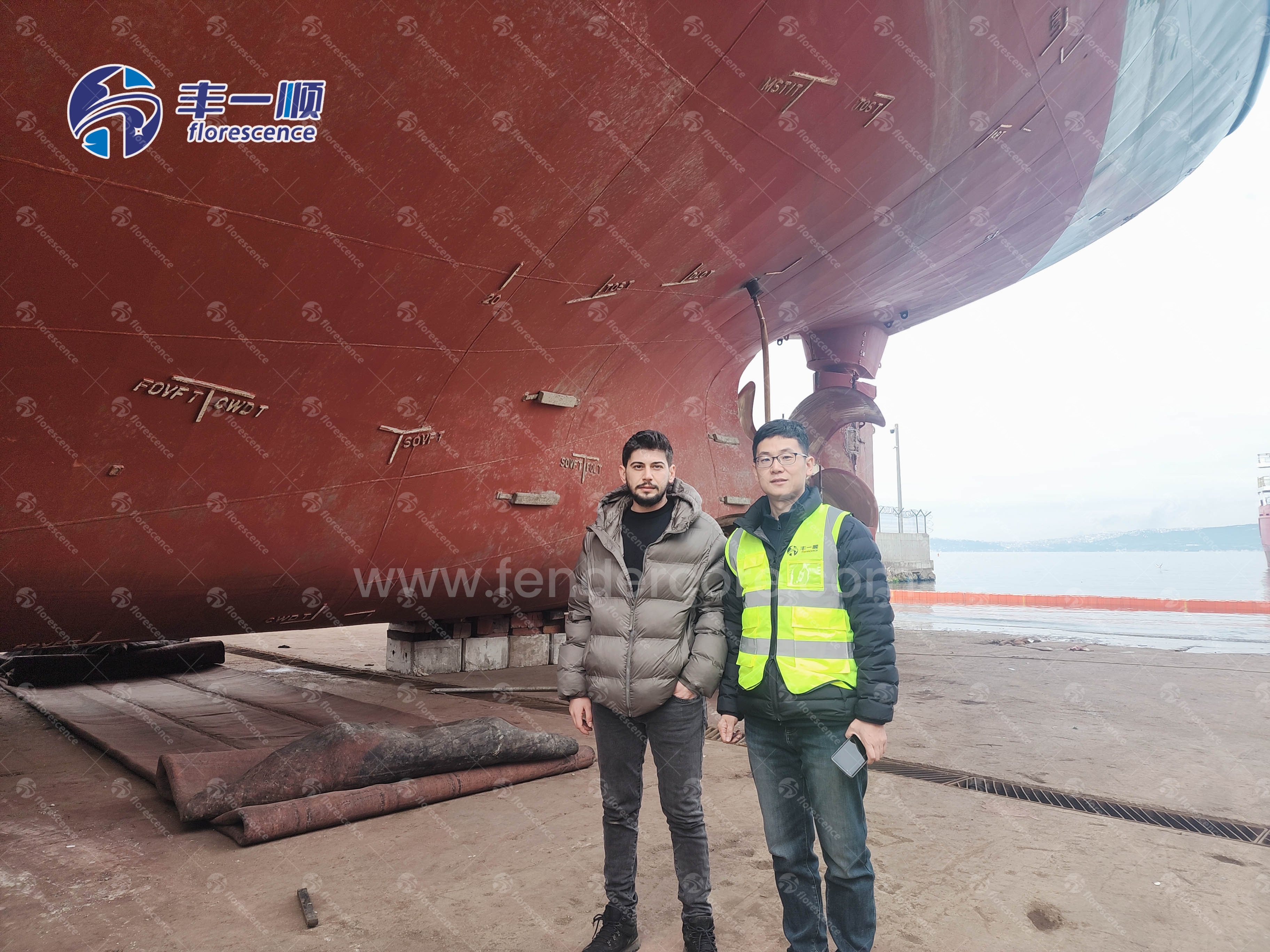 Florescence Ship Launching Airbags in use at a shipyard in Turkey in 2025