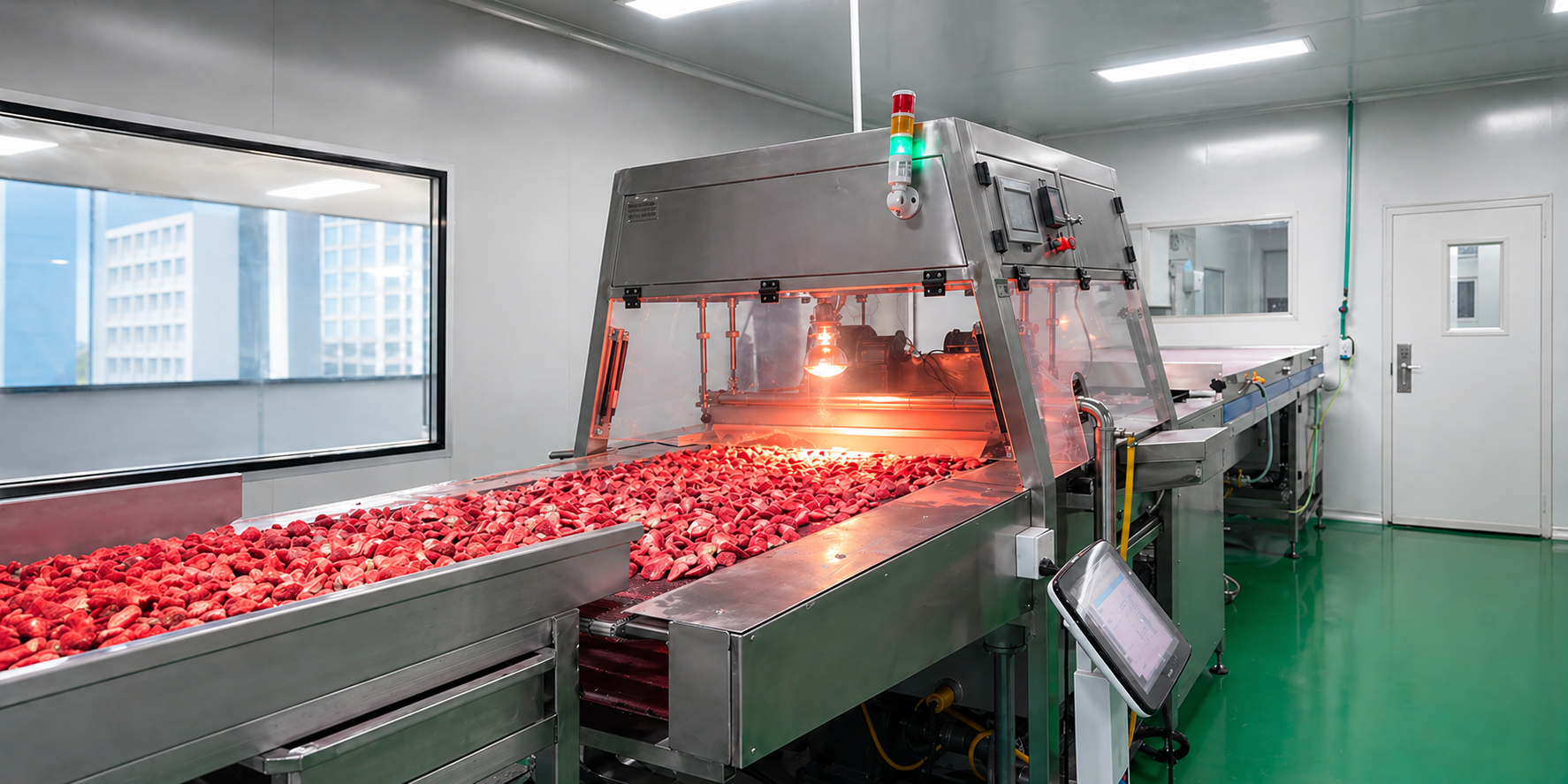 Strawberry coating process on a freeze-dried fruit coating line