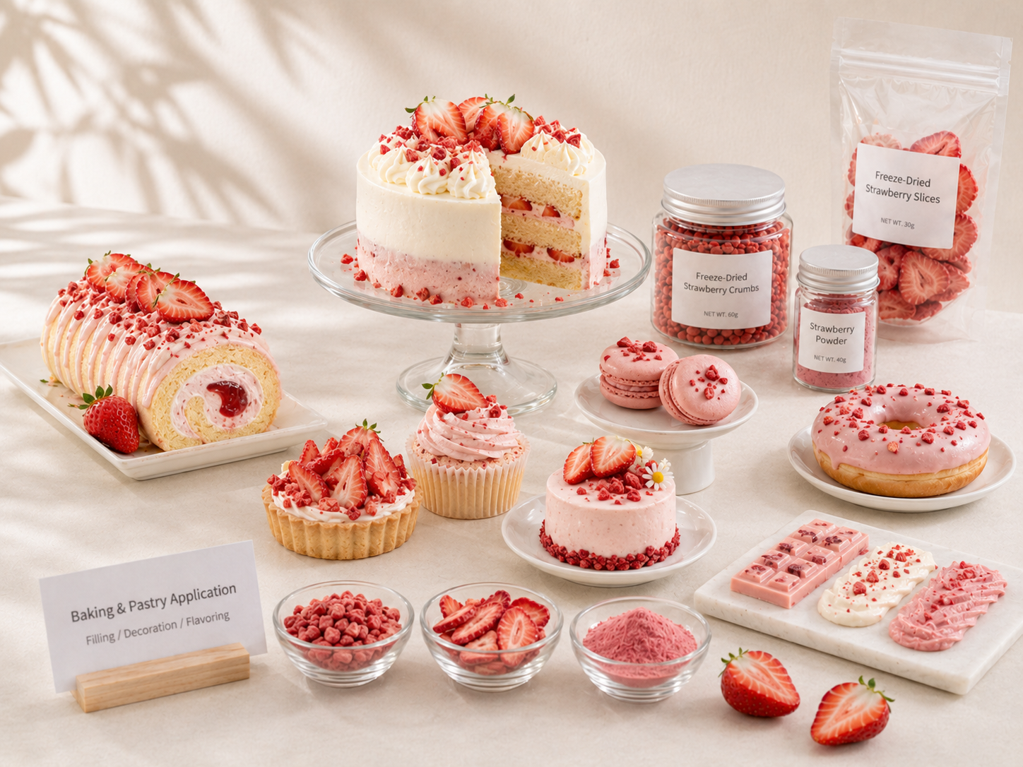 Freeze-dried fruit used as a bakery and dessert inclusion and decoration