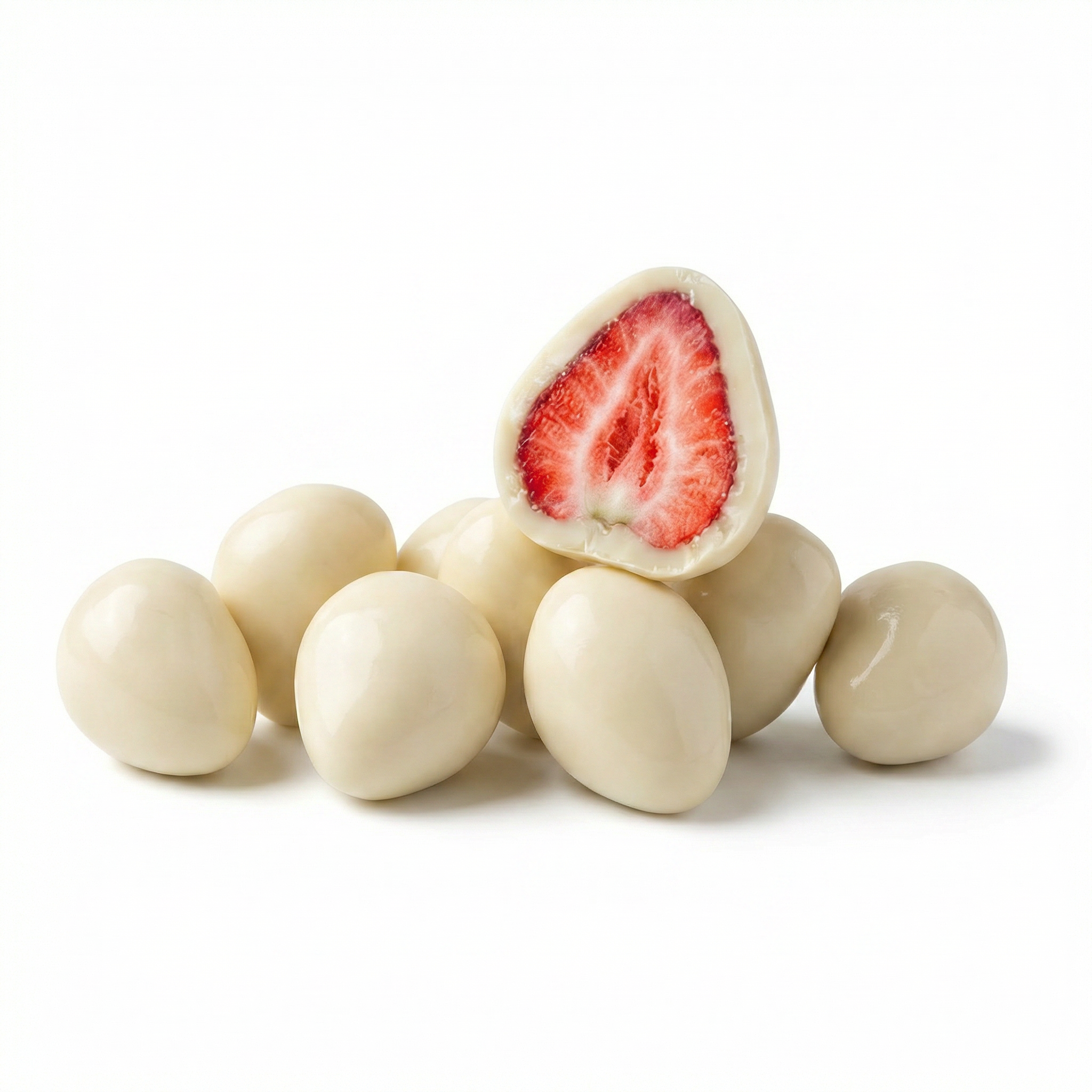 Yogurt-coated freeze-dried strawberries, one of the coated hero products used in discount-snack programs