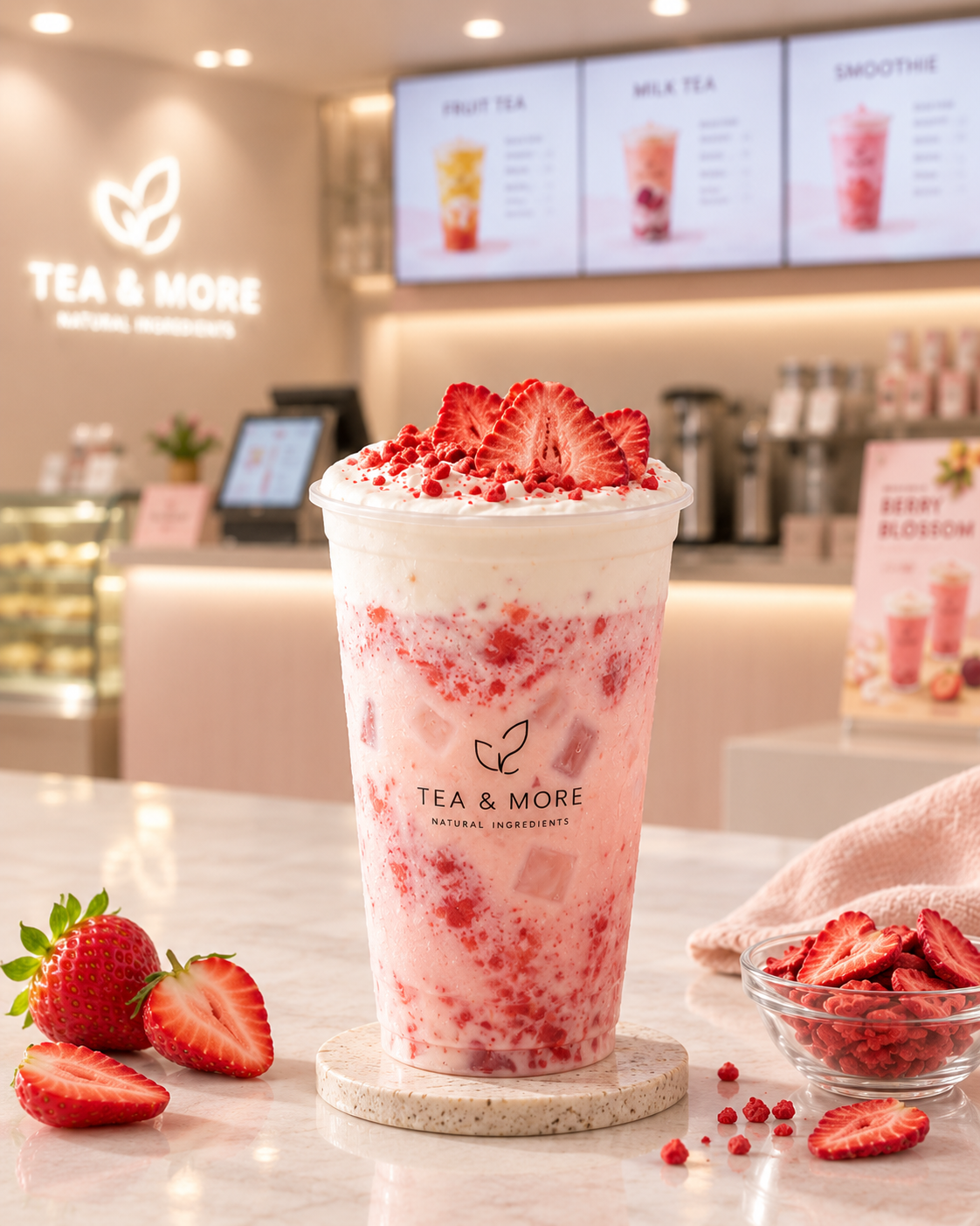 Freeze-dried strawberry powder applied in tea and beverage manufacturing