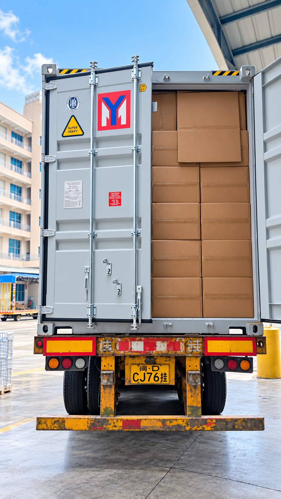 loaded container ready for export shipment of wholesale freeze-dried fruit