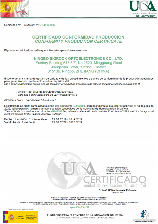 Conformity Production Certificate/CERTIFICADO CONFORMIDAD PRODUCCIÓN