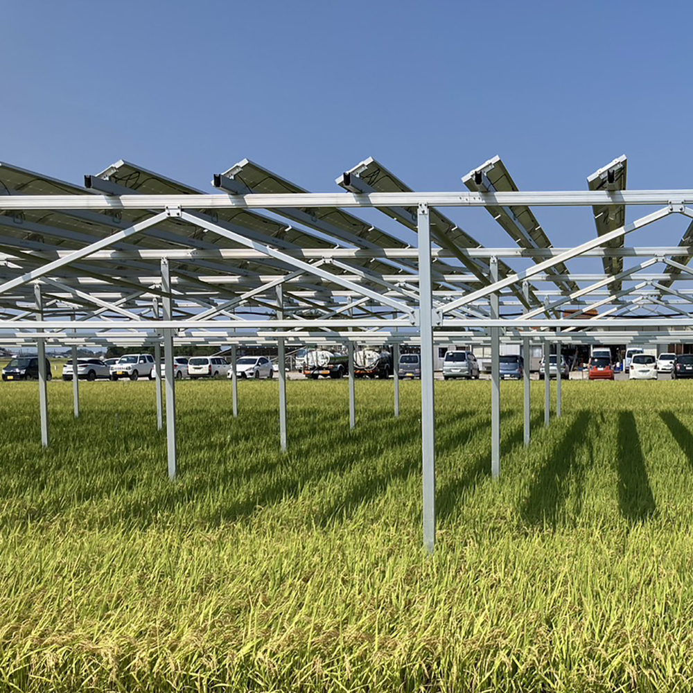 Ground-mounted solar array supported by a solar mount system on an open site