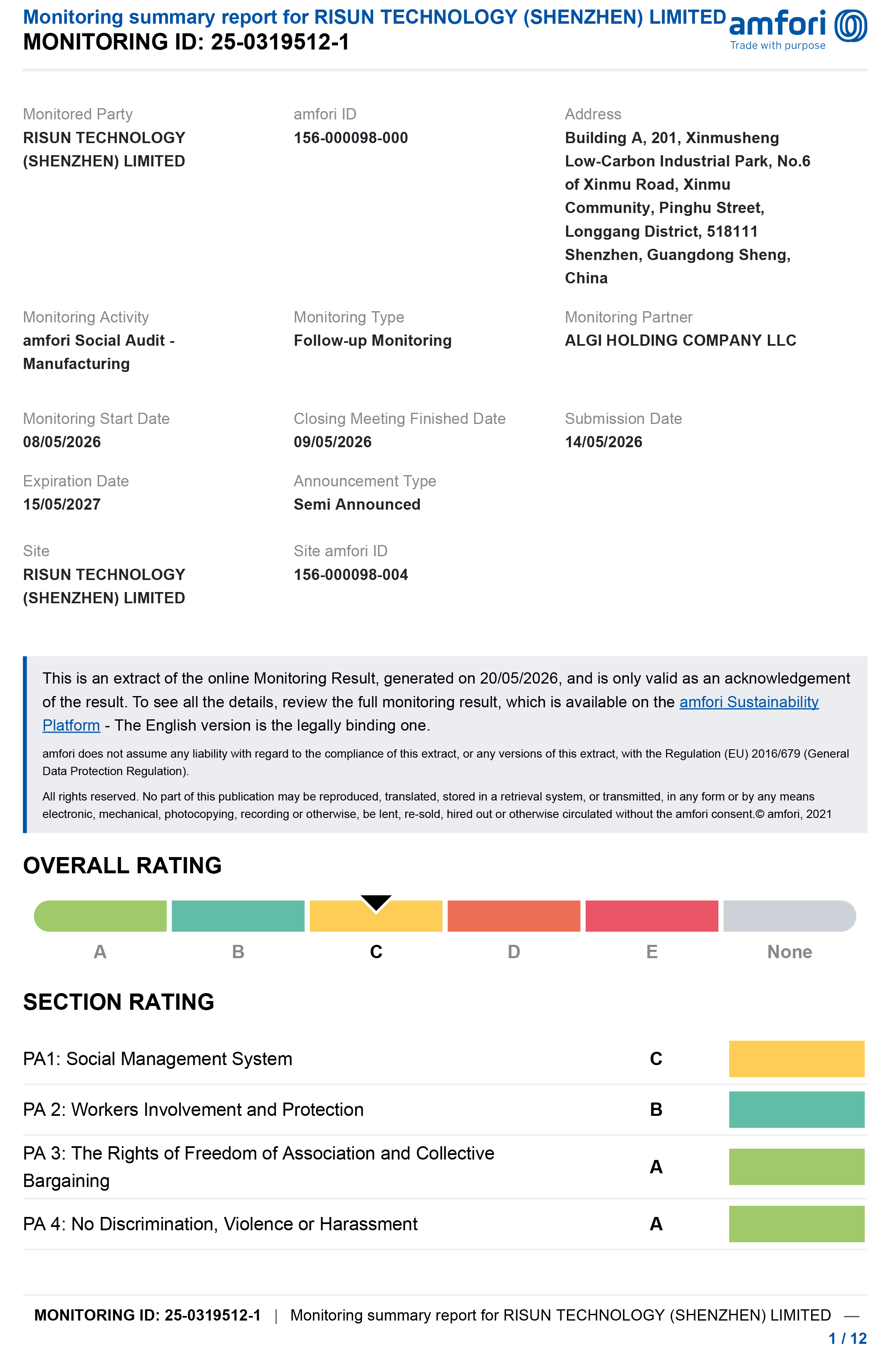 amfori BSCI Social Audit Report (Follow-up Monitoring)