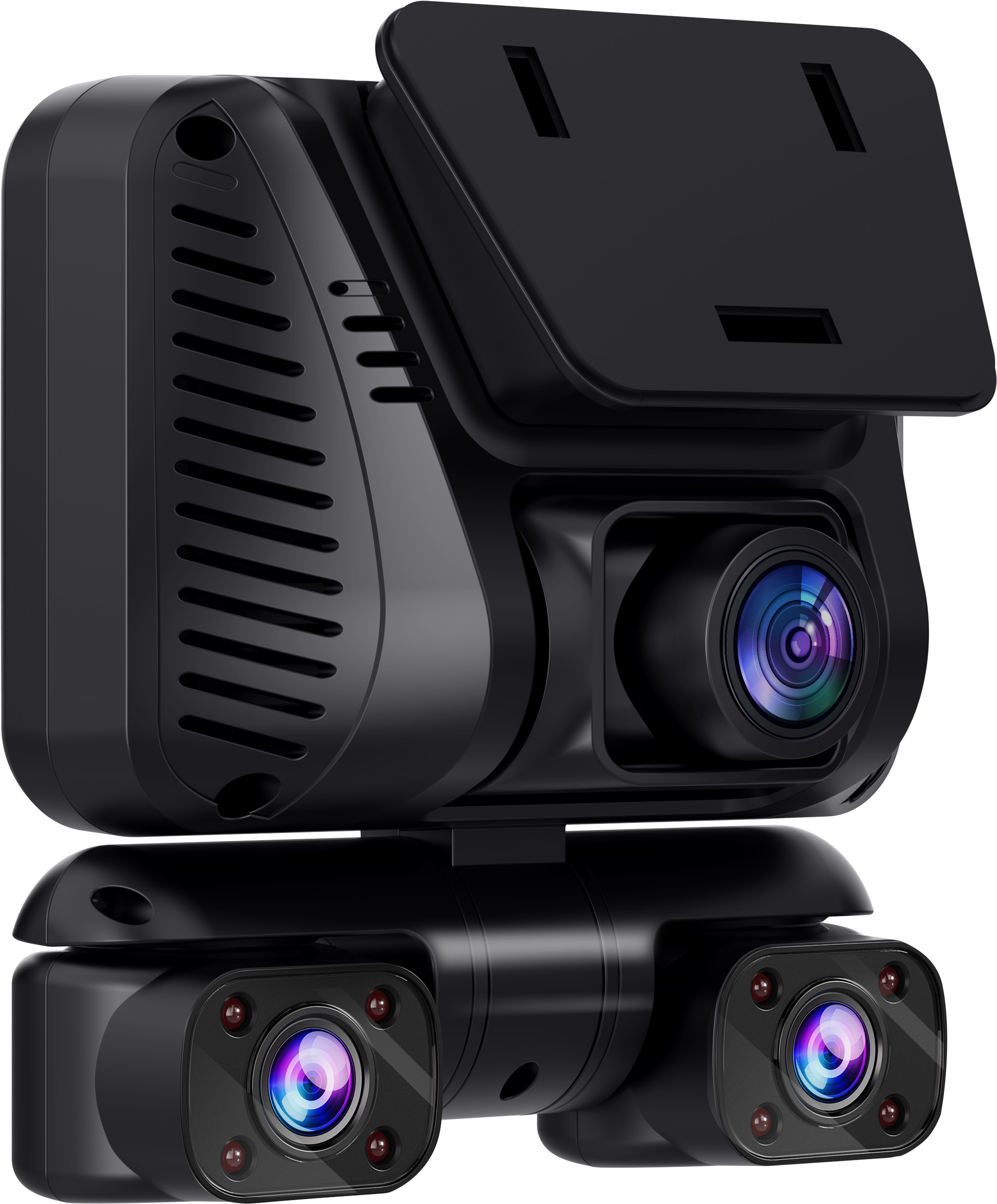 Driveye multi channel dash cam mounting layout covering front, rear, side and interior positions