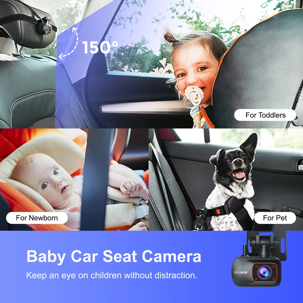 Baby monitor camera channel in a five channel dash cam