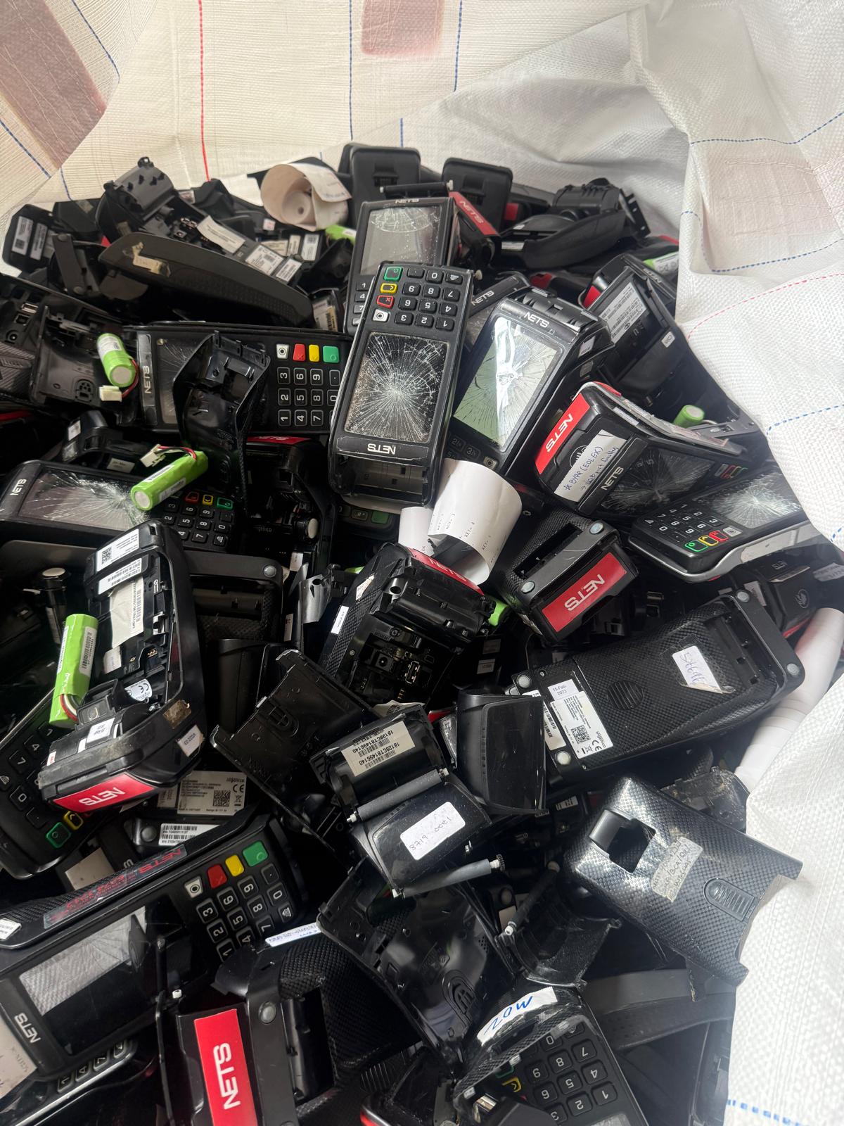 Collected end-of-life IT and electronic equipment awaiting processing in Singapore