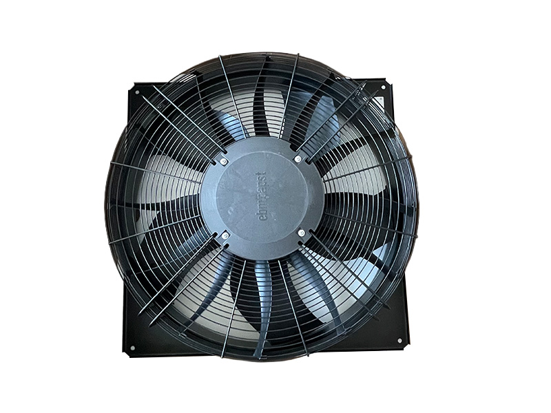 EC axial flow fans with guide vanes for dry cooler heat exchangers