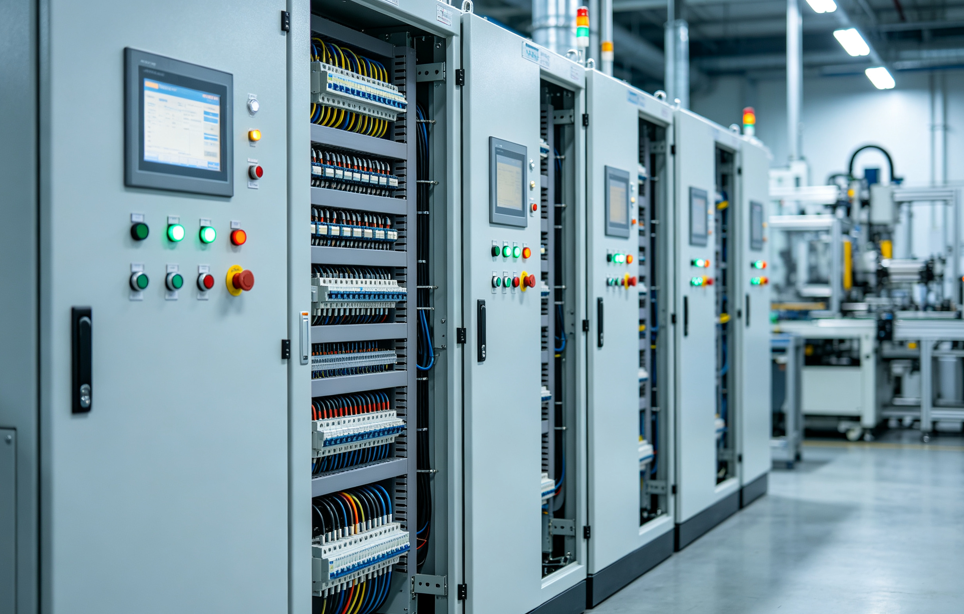Industrial control cabinet using PCB connectors in a production environment
