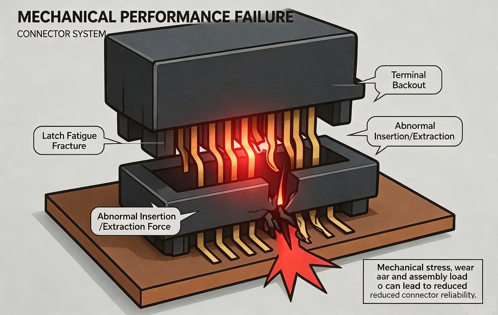 Mechanical failure modes in automotive PCB connectors