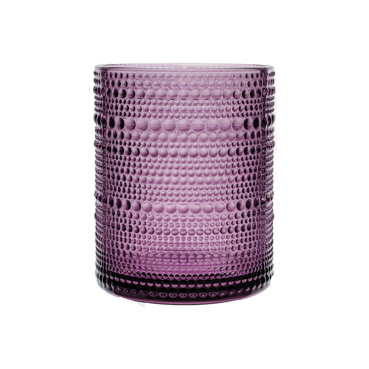 Embossed dot texture glass candle cup with tinted glass body