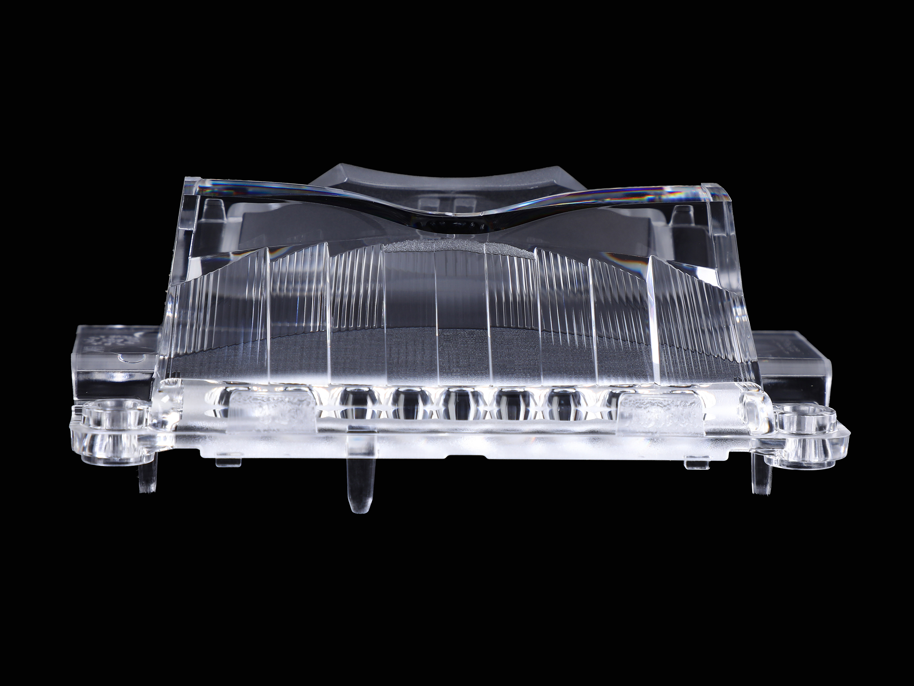 Multi-cavity automotive low-beam inner lens with free-form optical cavities, precision injection moulded