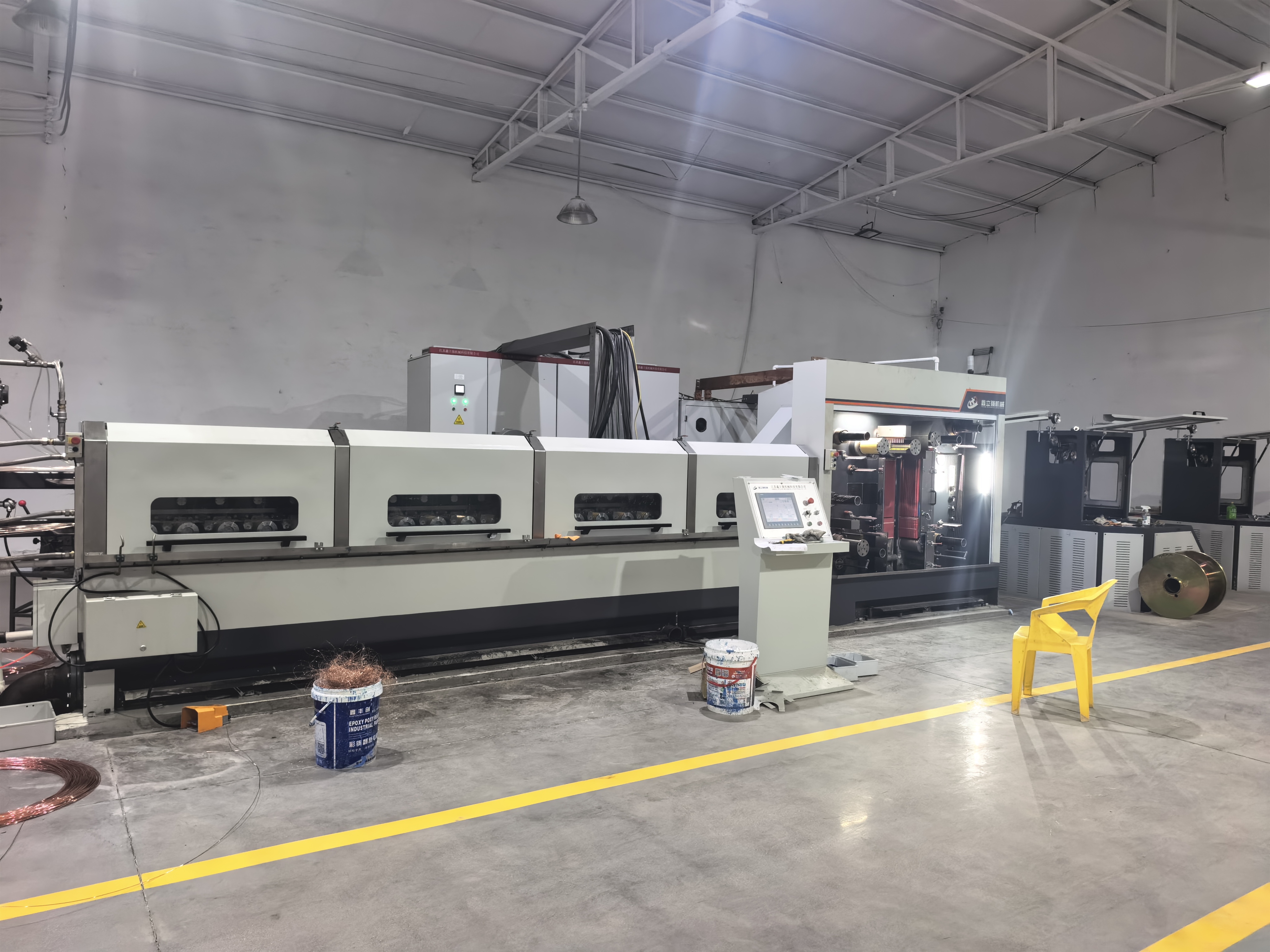 16-wire copper wire drawing machine installed in a wire and cable factory production line
