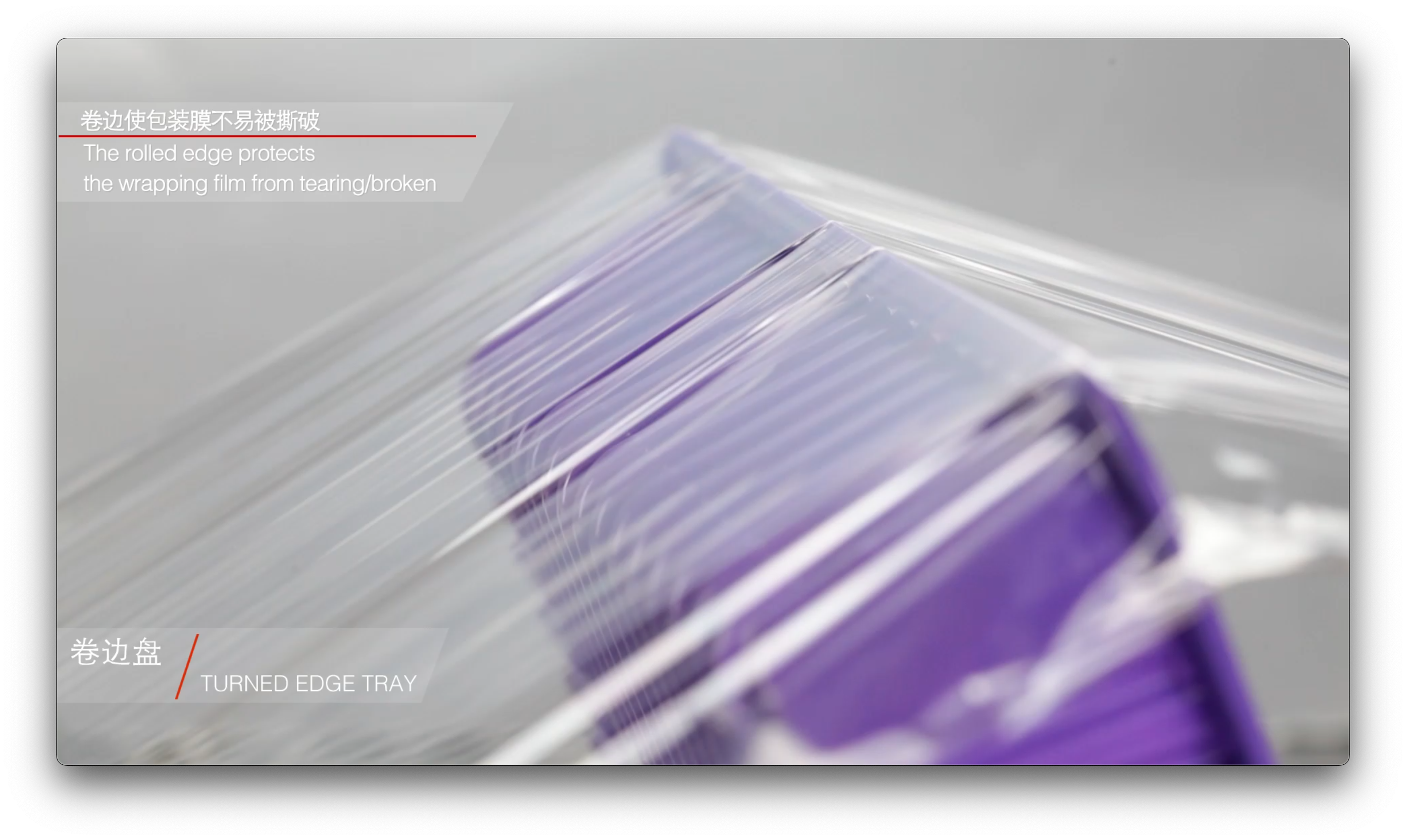Turned-edge PET food packaging tray construction