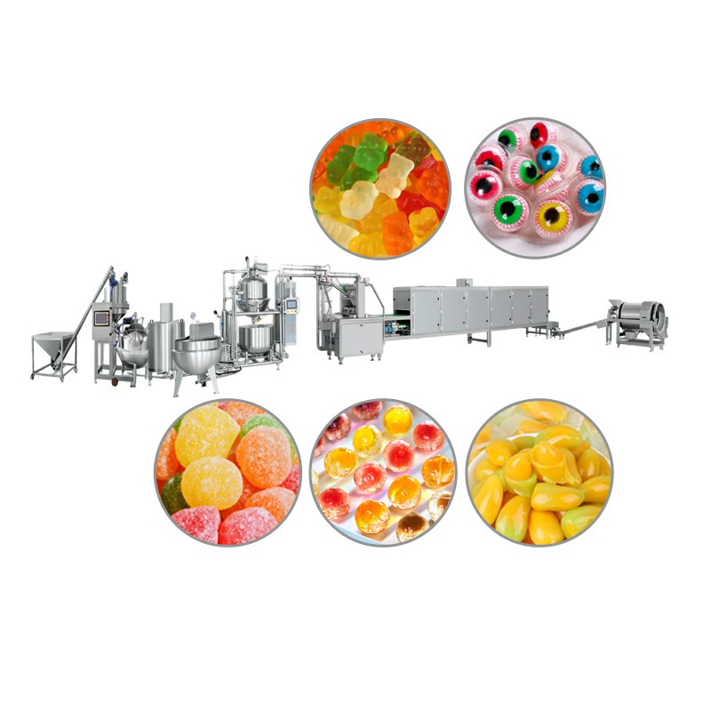 Gummy candy production line with cooking, depositing and cooling sections