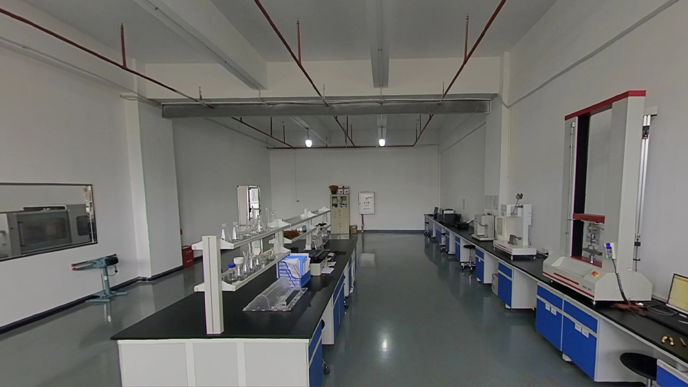 Multi-instrument laboratory testing bench used for modified engineering plastic formulation and batch quality verification