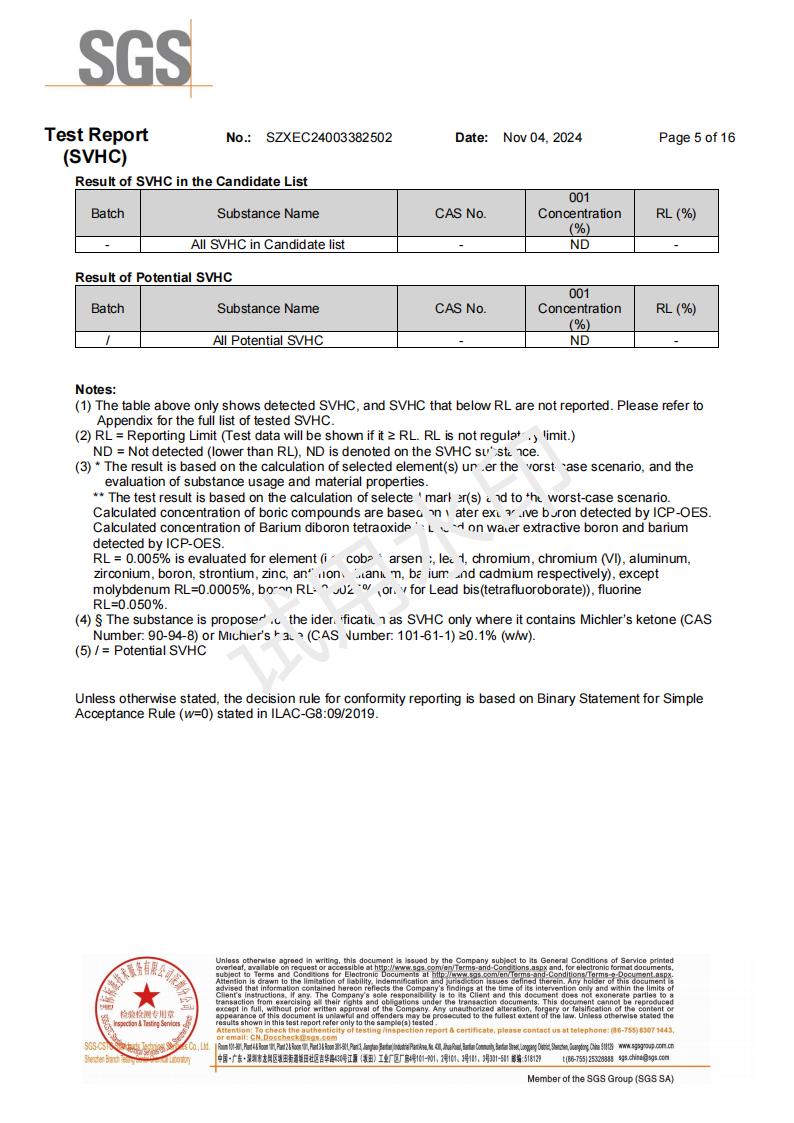 SGS REACH SVHC Test Report – PP Flame Retardant Sample