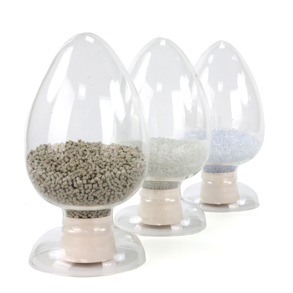 Representative WanHan polyamide engineering-plastic pellet samples from the supplied product asset library. The image illustrates pellet appearance and color only; exact PA11 grade, formulation and production color require confirmation.